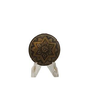 Antique Damascene Starburst Brooch Trombone Clasp Round Gold Tone